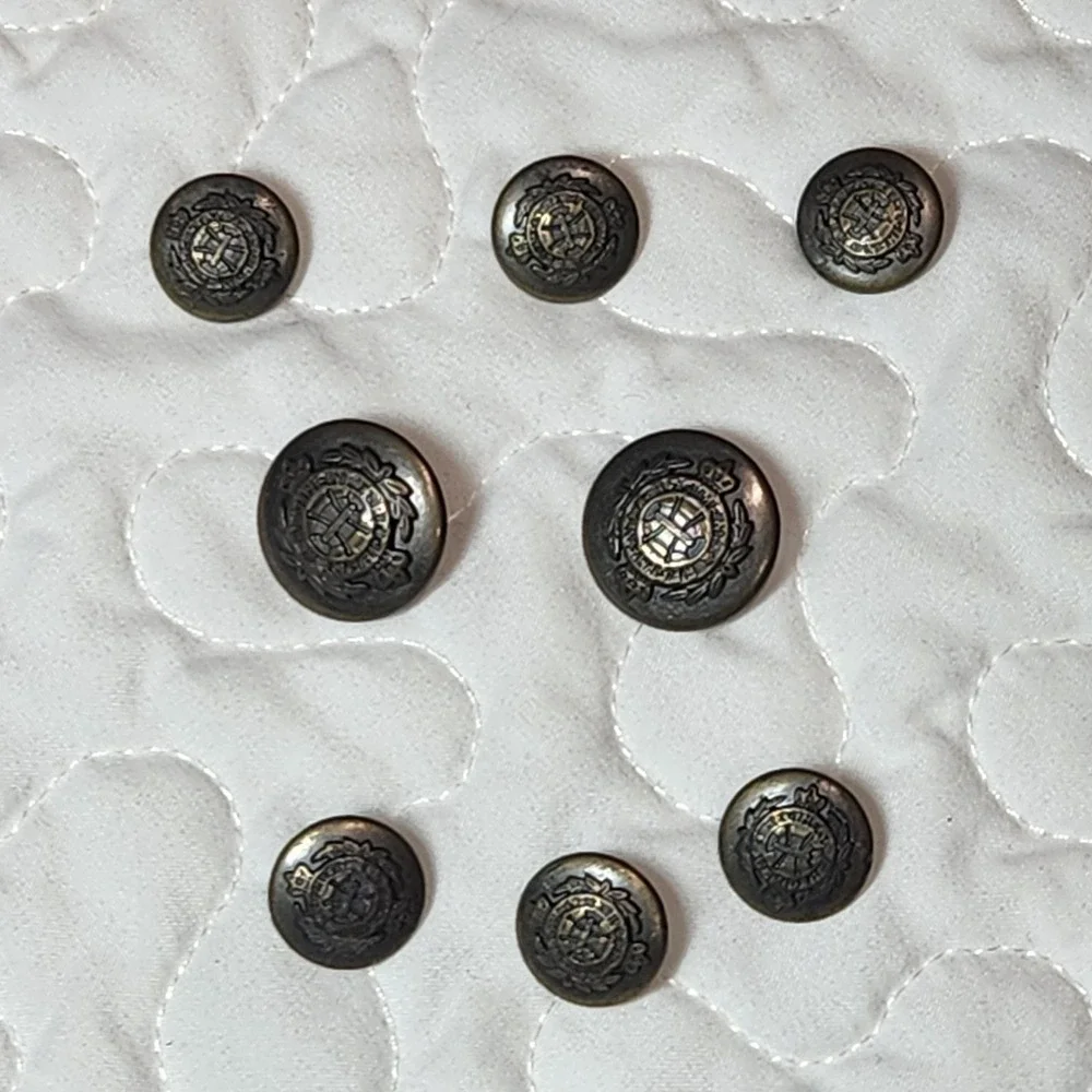 8 Real BRONZE Vtg Regiment Blazer Buttons Set CROWN LAUREL CREST Uniform Shank